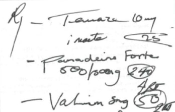 An example of a handwritten fraudulent prescription showing altered quantities