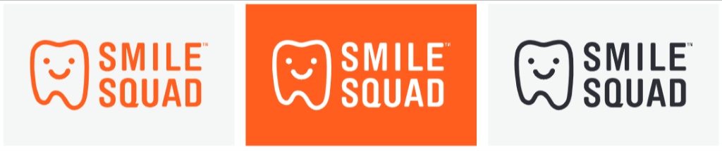 Smile Squad logos in three different colourways