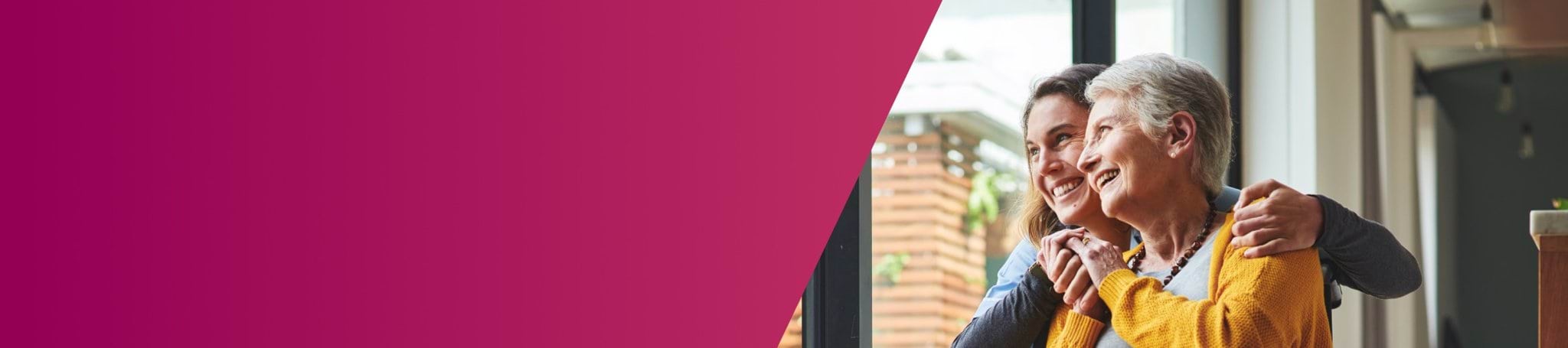 one older woman being held by a younger woman